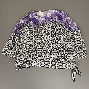 Chicos Blouse Top Size 3 (US XL) Leopard Print Purple Floral Ombre Tie Front